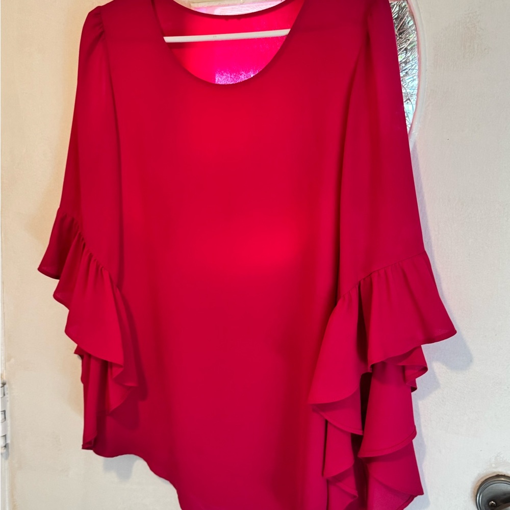 Chic Fuchsia Ruffle Sleeve Blouse